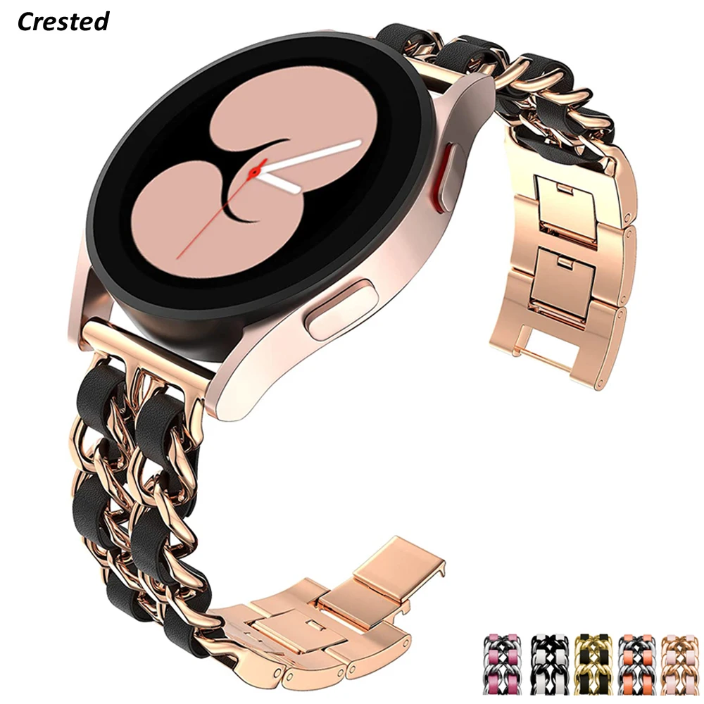 20mm 22mm Band for Samsung Galaxy Watch 4/classic/5/6/active 2 Leather+Metal Link bracelet correa HUAWEI watch gt 2e 3 4 Strap