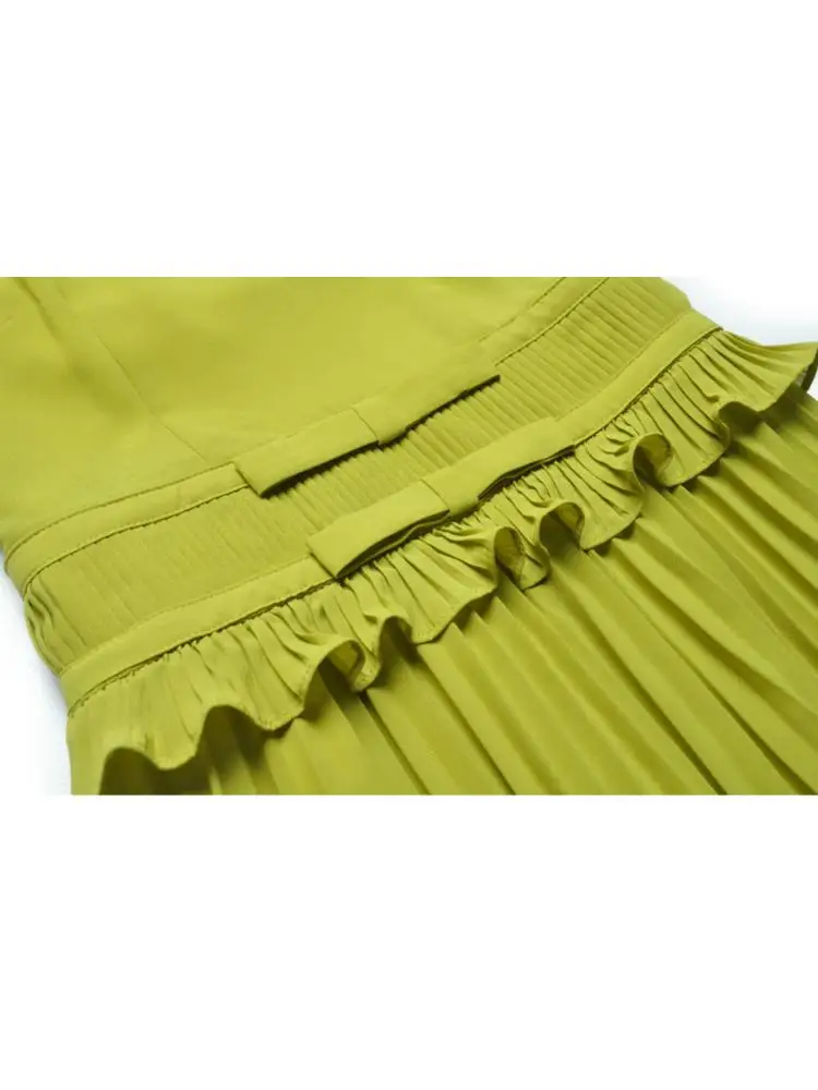 2025 verão moda crewneck manto em camadas babados plissado renda costura estilo princesa vestidos longos femininos