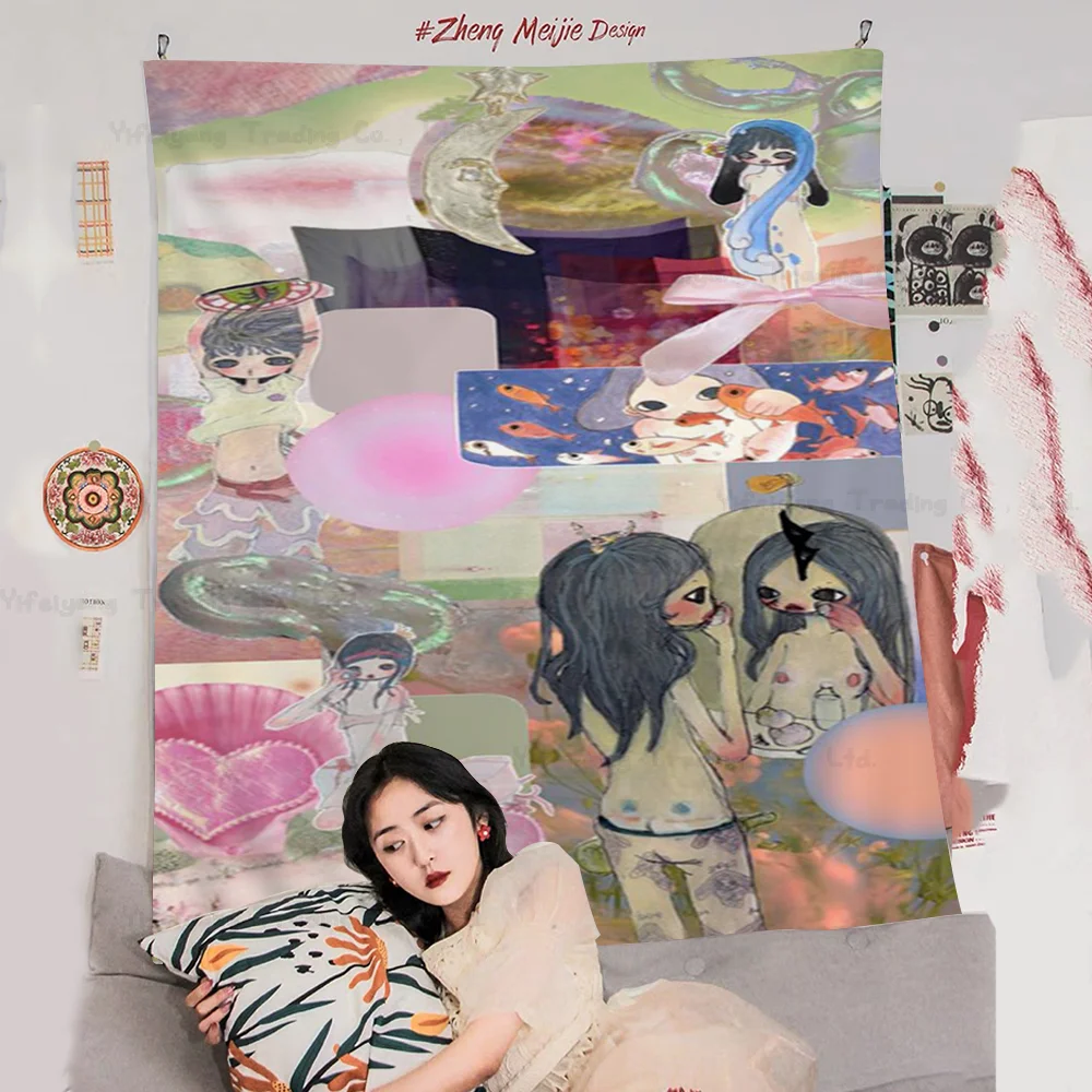 Aya Takano Printed Large Wall Tapestry Art Science Fiction Room Home Decor Decor Blanket