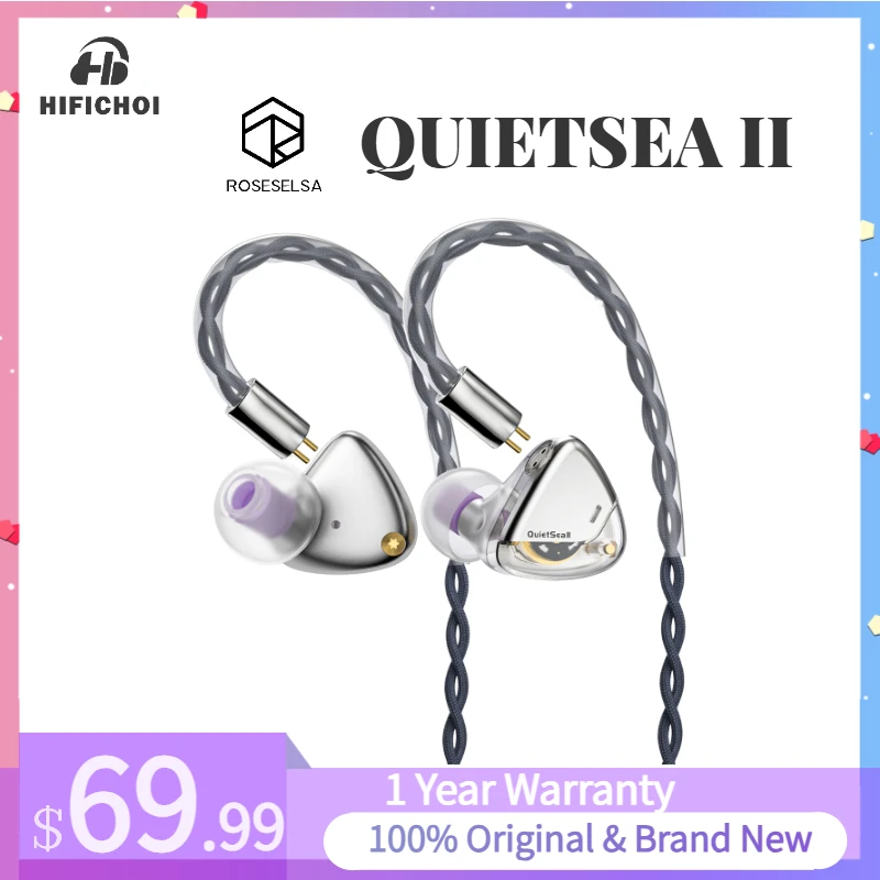 

ROSESELSA QuietSea II / QuietSea 2 HiFi Wired Earphone 10mm Dynamic Driver In-ear with 3.5mm+4.4mm Interchangeable plugs