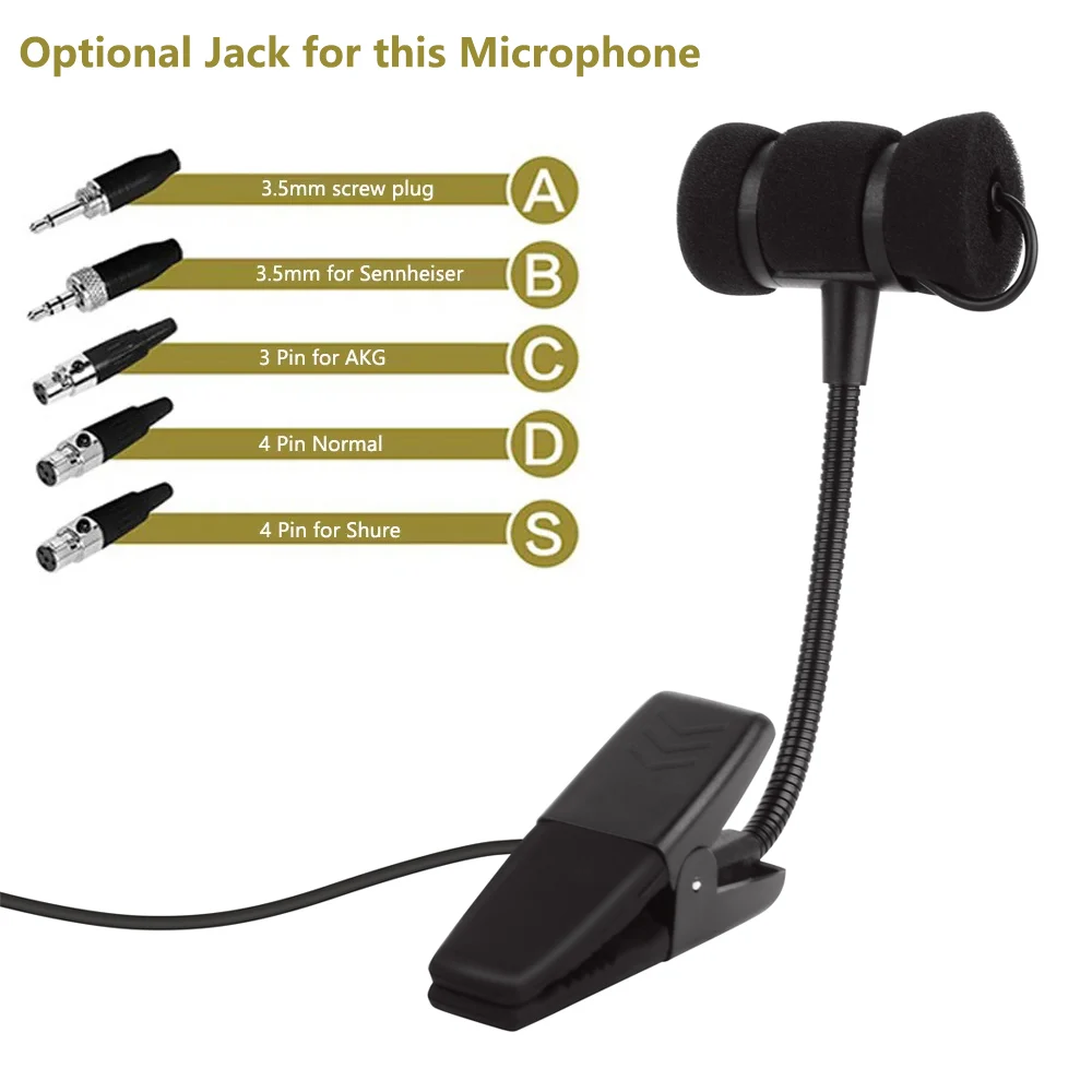 Saxophone Wired Microphone, Portable Clip On Mic for Orchestral Instruments saxo trumpet, 5 Jacks for All Bodypack Transmitter view 6