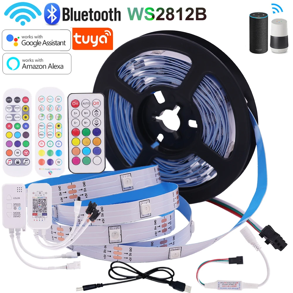 Led Strip Licht Bluetooth Wifi Alexa Smart Control Luces WS2812B Rgb 5050 1-10M 18Leds/M flexibele Rgb Led Tape Voor Thuis Festival