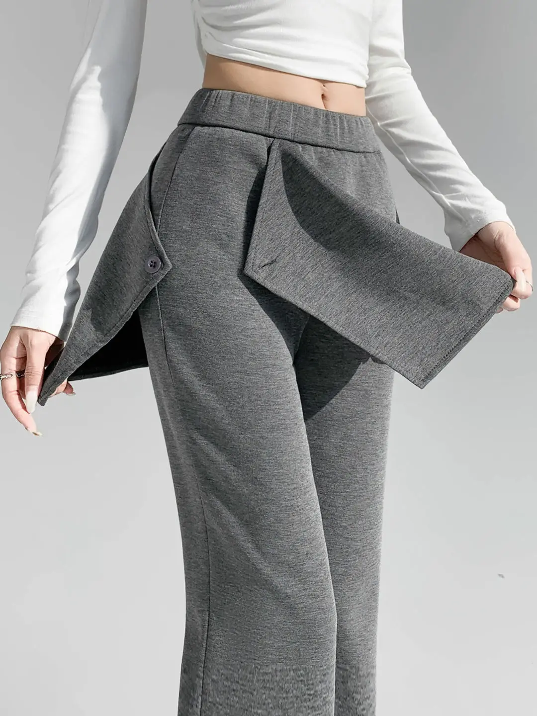 

Повседневные женские брюки с высокой талией и широкими штанинами, весна-осень, новый стиль, пэчворк, корейский стиль, свободный крой, термо-комбинезон из полиэстера и хлопка