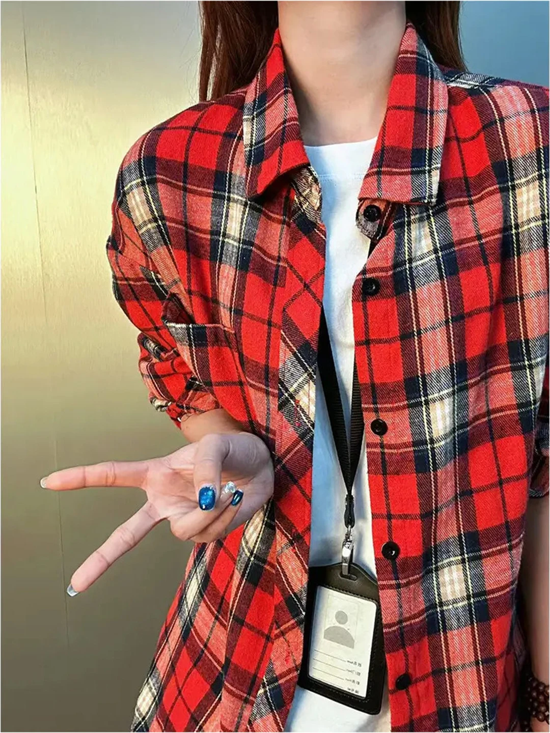 

Red Plaid Long Sve Men's irt Spring American Retro Lazy Stripes Cleanfit Couple Outerwear Loose Fit Youthful ular