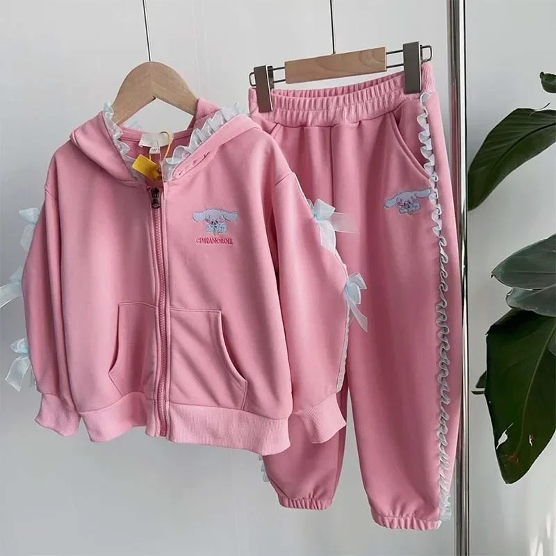 Miniso Sanrio Kuromi Cinnamoroll Kawaii Girl Heart Sweat Suit анимационная печать одежда с бантиком Girls Gift