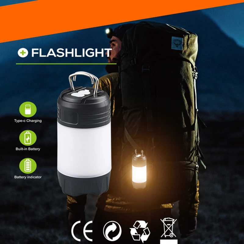 C2 Outdoor Working Light LED Flashlight Torch Built-in Charging Battery Portable Lantern Waterproof Emergency Light Hook Lamp