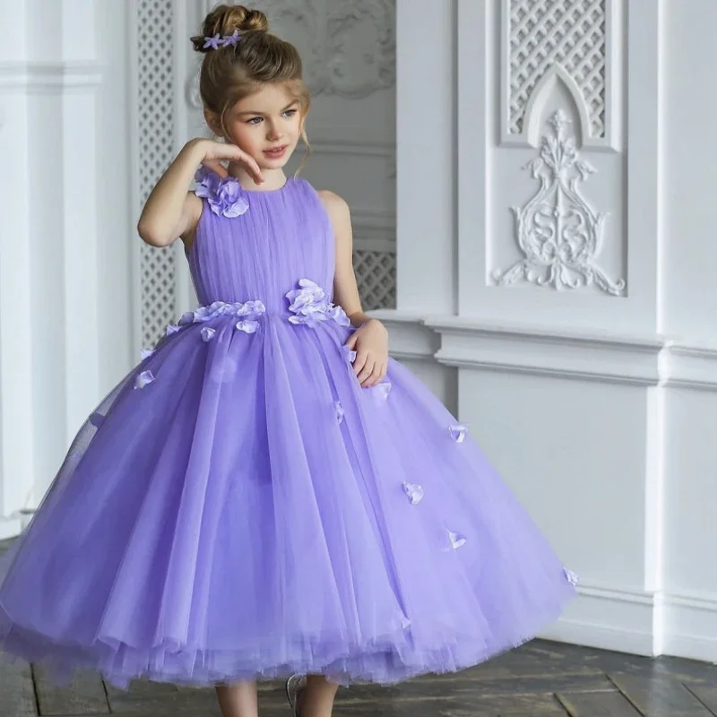 Birthday Flower Girl Dresses Tulle Puffy With Flowers And Petals Sleeveless For Wedding  Party First Communion Customize Gowns