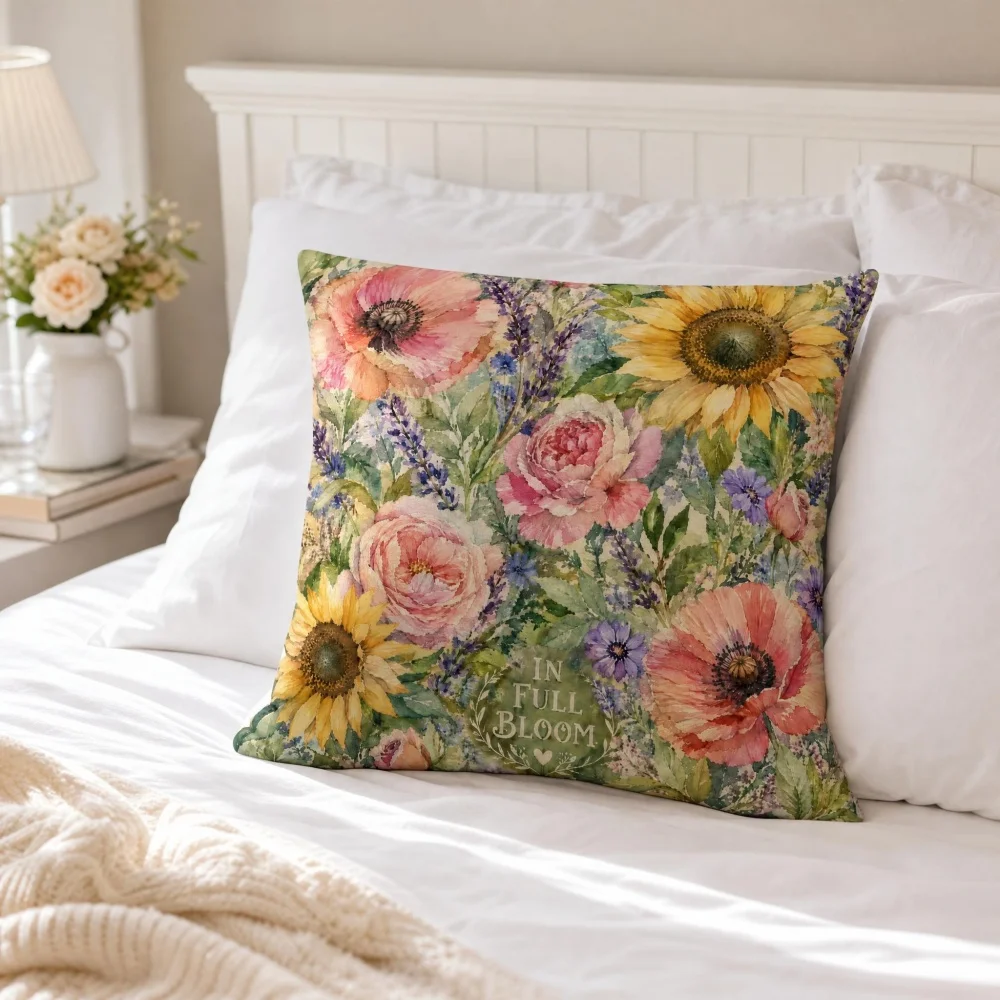 Sunflower Peony Floral Print Throw Pillow Multi Sizes Soft Stuffed Square Cushion Complete Pillow,Home Sofa Bedroom Decor Pillow