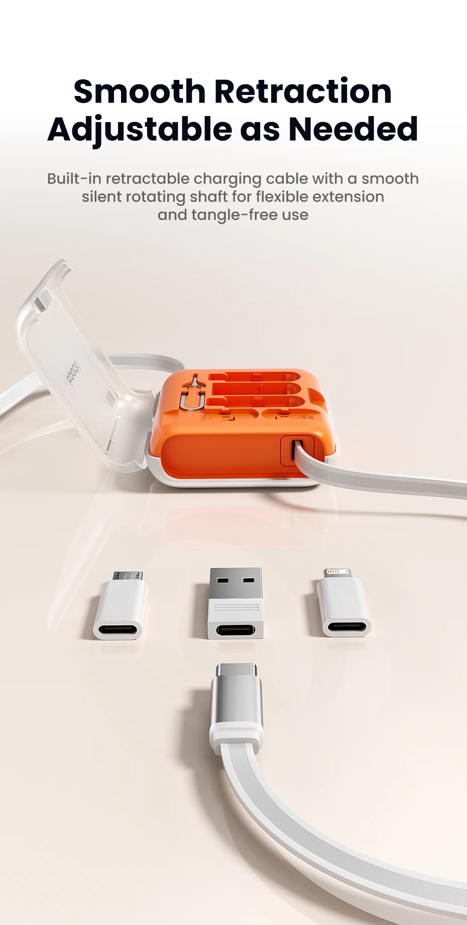 Toocki PD100W Einziehbares Schnellladekabel-Set mit verstecktem Telefonständer & Multi-Adapter für iPhone 16 15 Samsung S23 Xiaomi – Detail 8