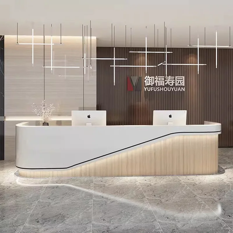 

High Quality High-end Reception Desks Desk Salon Front Desk Two People Reception Desks White Wood Escrivaninha Office Furniture