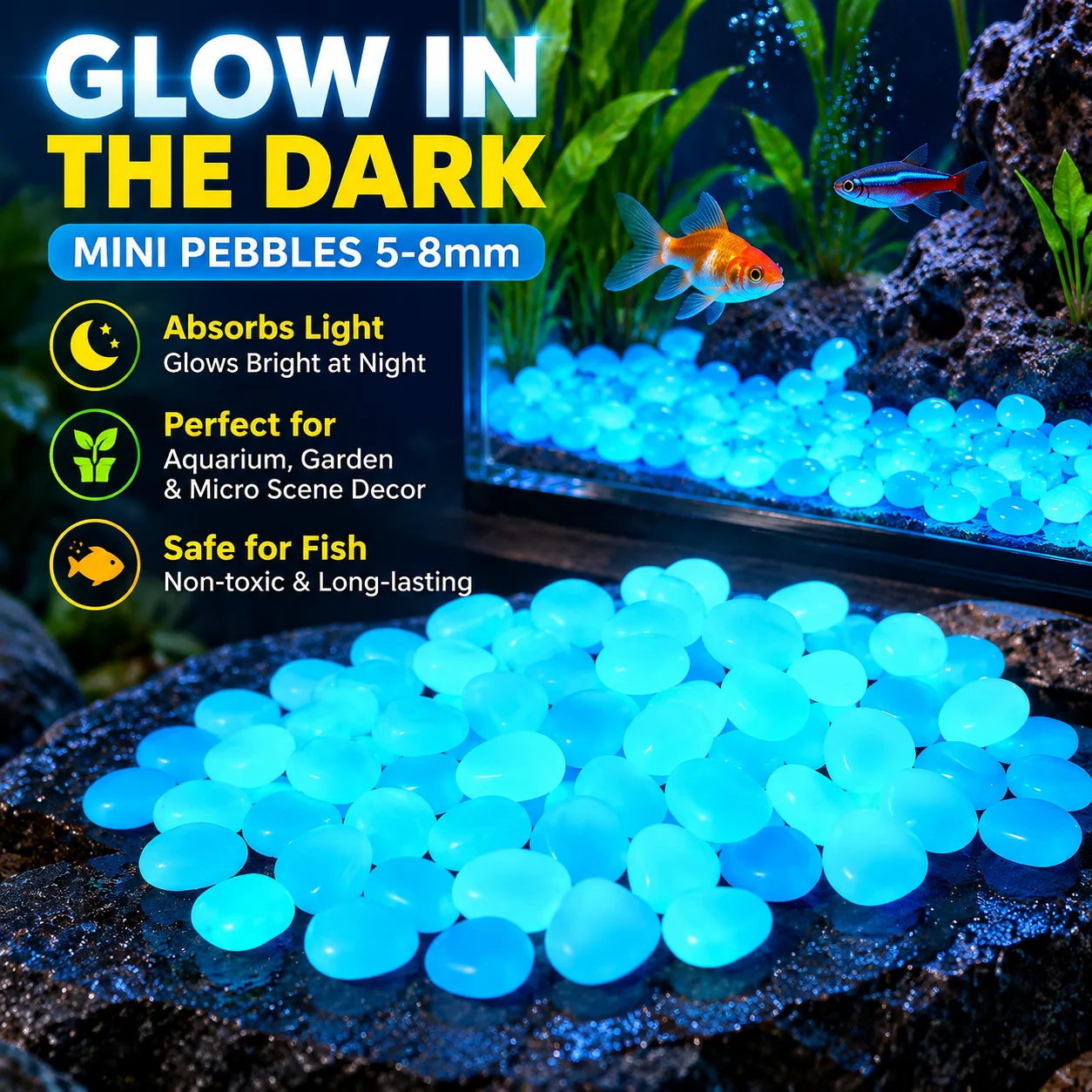 Glow in the Dark Mini Pebbles 5-8mm 0.26g Luminous Gravel for Aquarium Fish Tank Garden Micro Scene Decor