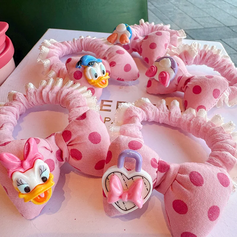 حبل شعر من الدانتيل بفيونكة منقطة ثلاثية الأبعاد من Miniso للنساء، حبل رأس عالي المرونة ومتين، حلقة شعر متعددة الاستخدامات