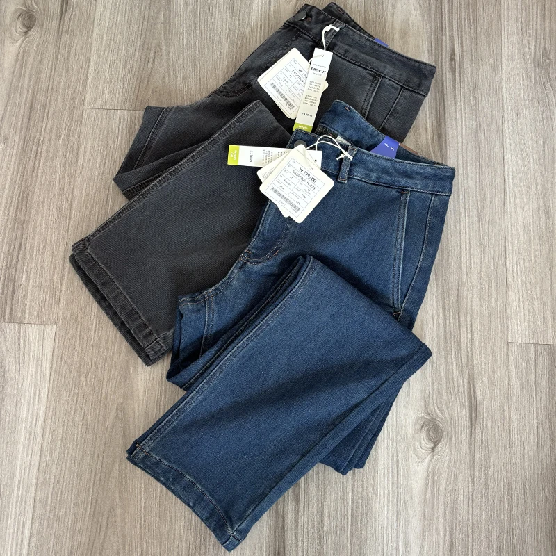 

Men's Casual Fce Lined Thi Straight Leg Jeans Autumn Winter High Elastic Breathable Commuter Sle Water Waed Denim Pants