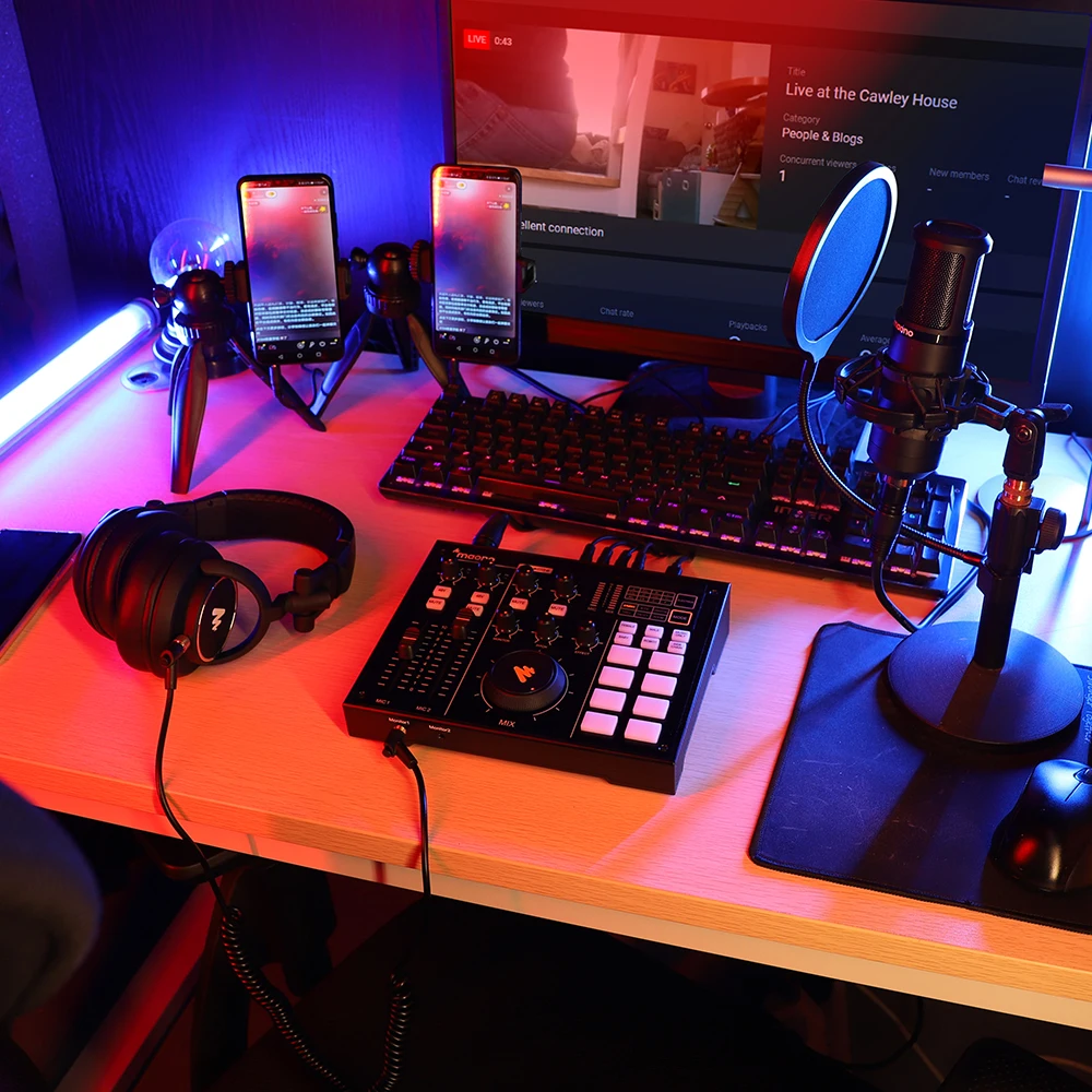 MAONO Podcast Equipment Bundle Podcast Mixer Condenser Microphone Game Headphone Monitor Speaker Podcast Sound Cards Audio Mixer view 3