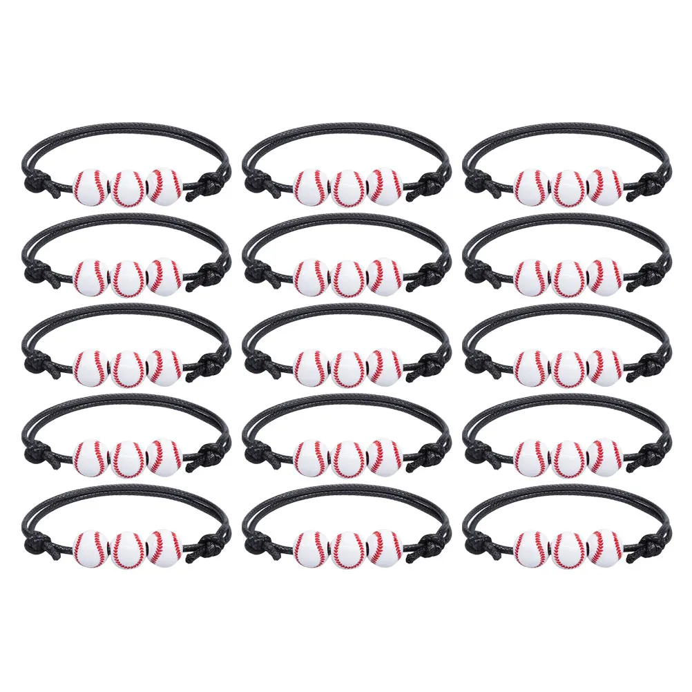

15pcs Baseball Bracelet Sports Wristband Black Resin Charm Commemorative Gift Fashion Accessory Lightweight Comfortable Chic