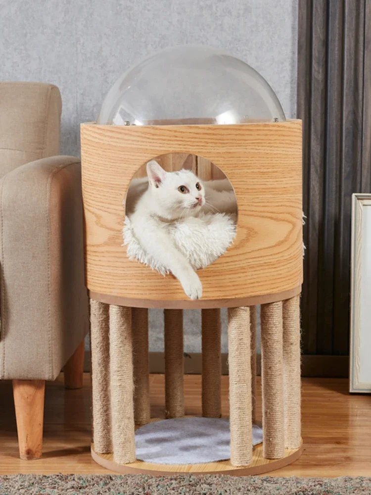 Cat Transparent Space Capsule Nest Climbing Frame Solid Wood Acrylic Pet House Wooden Cat Delivery Room All Seasons Universal