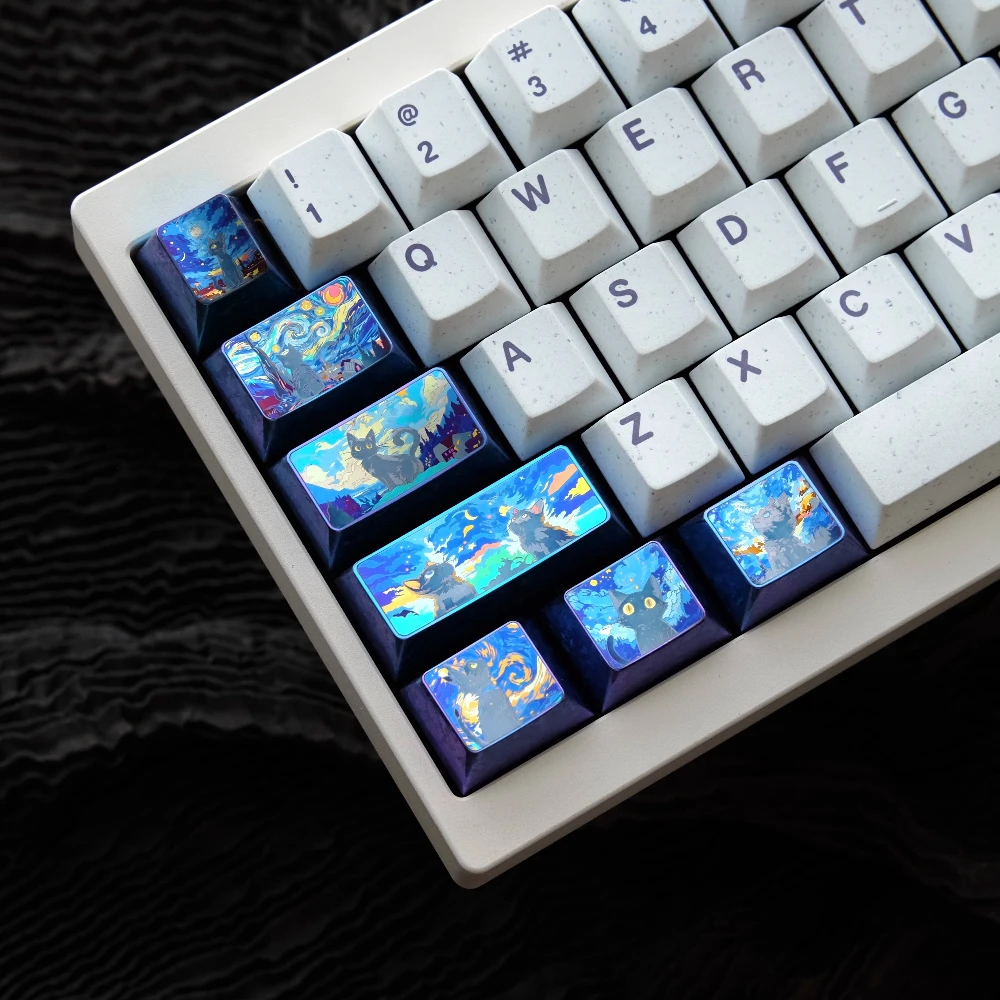 Starry Sky Cat Keycap Customized Metal Artisan Point Keycap Cherry Profile Ergonomics CNC 1 Pc Mechanical Keyboard Accessories