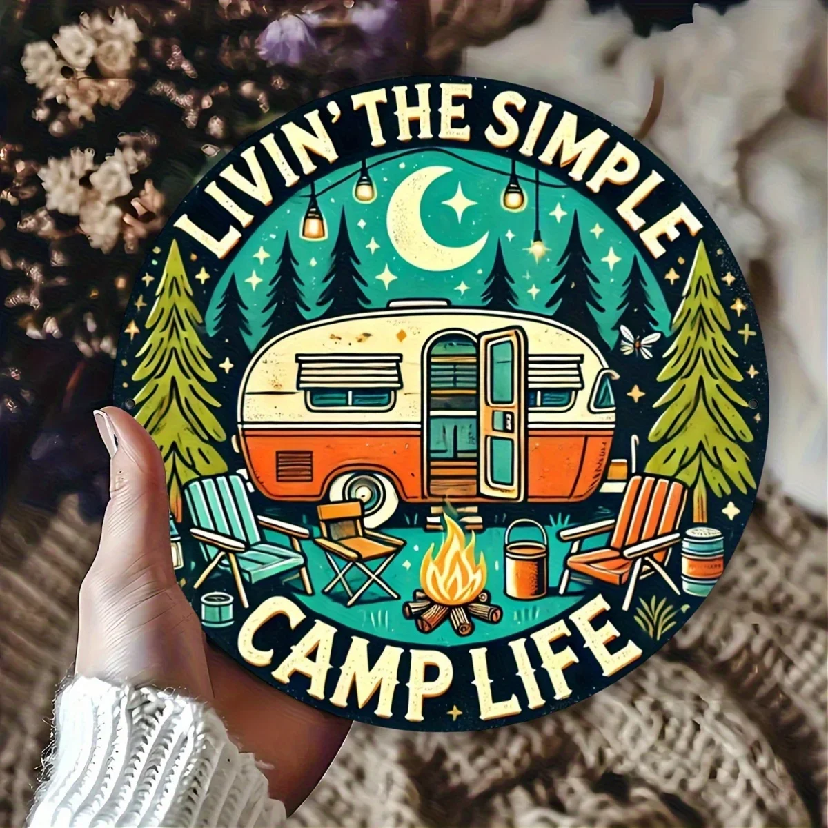 2D Flat Vintage 7.87x7.87inch Aluminum Camping Wall Plaque RV Outdoor Adventure Decor Gift for Camper Home