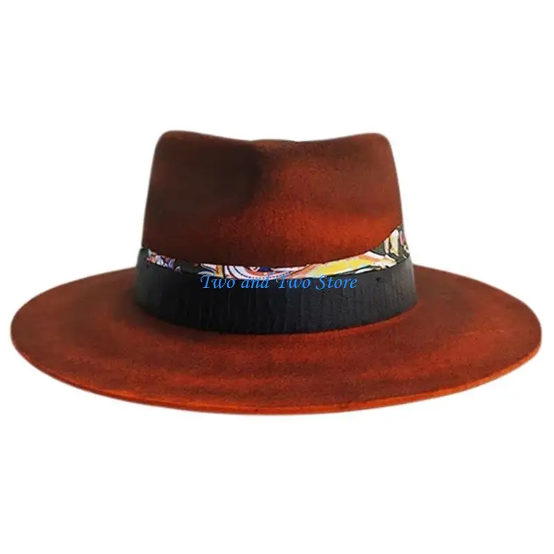 

HX6F Elegant Homburg Hat Wool Fedoras Flat Wide Brimmed Hat Surprise Gifts Headwear for Vacation Photo Props