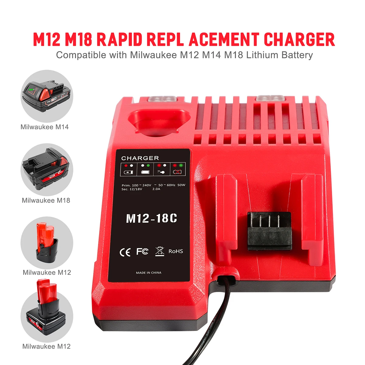 Turpow Lithium-Ion 18V 6.0A Replacement Power Tools and Battery Charger for Milwaukee Battery M18 48-11-1815 48-11-1850 2607-22