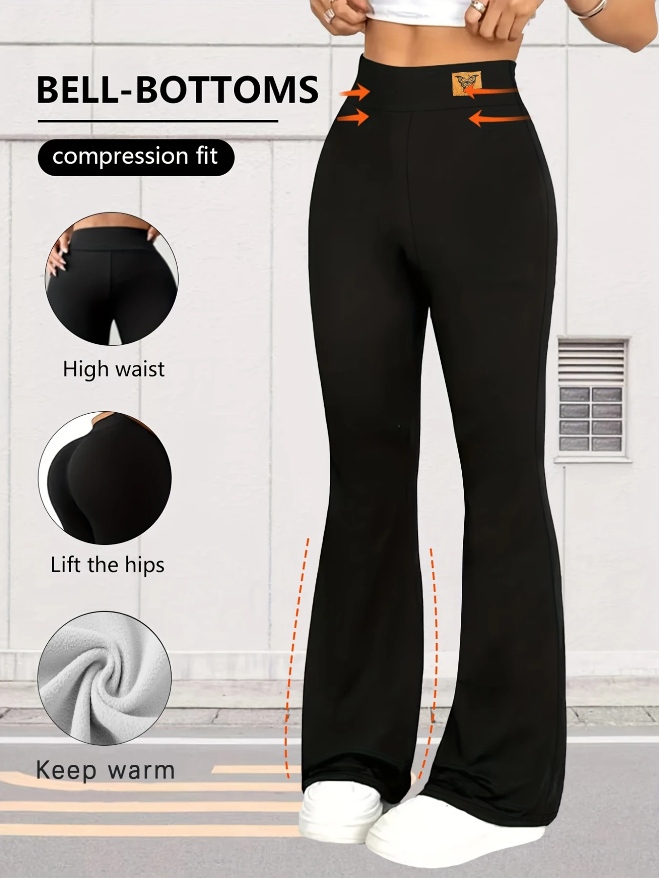 女性用冬用暖かいベルボトムパンツ、黒のヨガパンツ、ハイウエスト伸縮性、防風性と防寒性、2025年新作