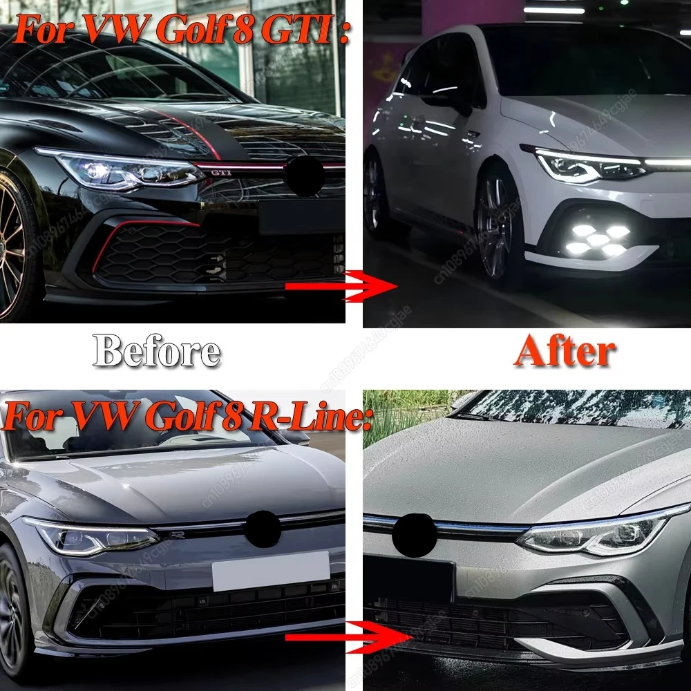 Car Front Bumper Side Splitter Spoiler Trim Canard Fog Light Body Kits Tuning For VW Golf 8 MK8 GTI / R-Line 2020-2024 ABS White