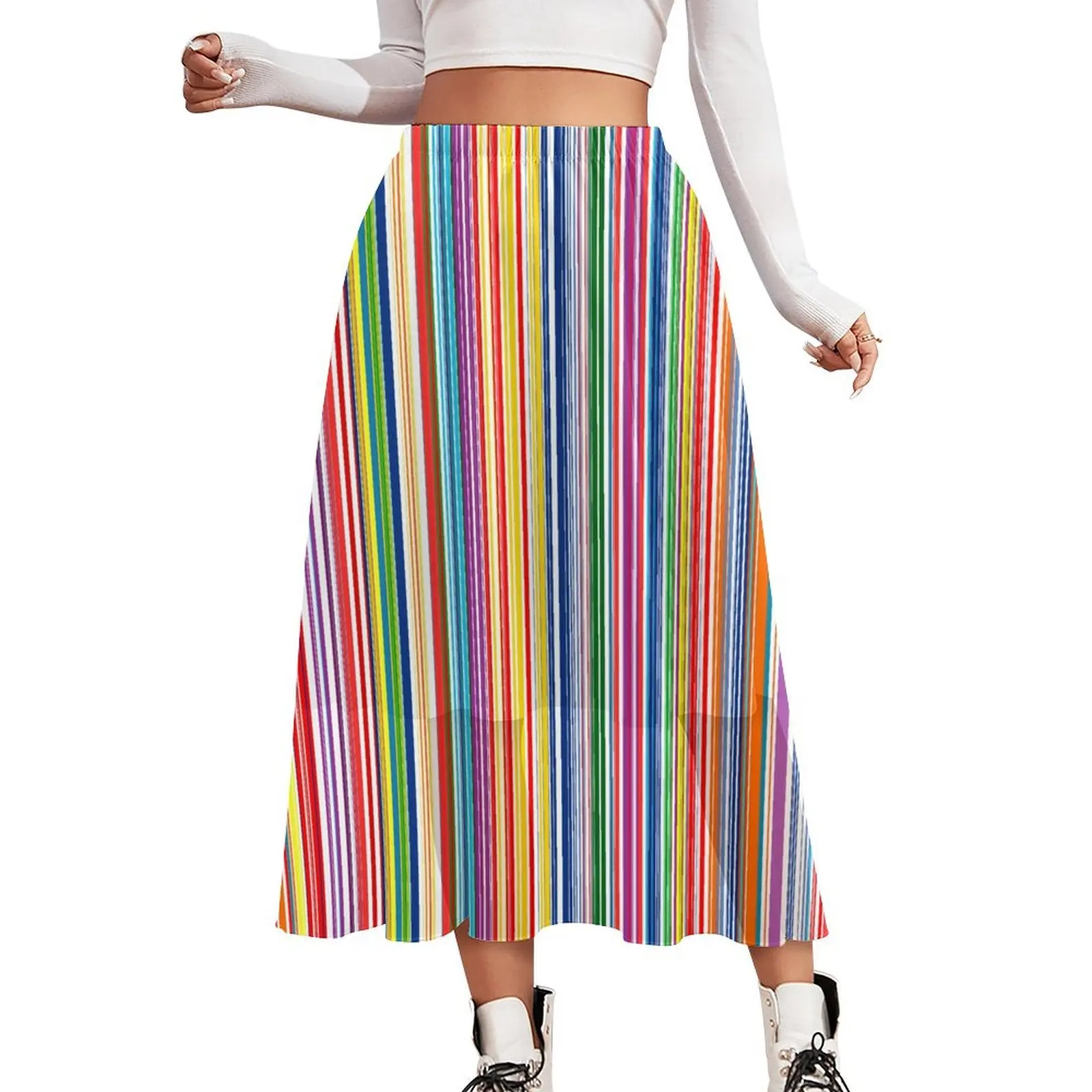 

Rainbow Stripes Skirt Colorful Lines Print Street Wear Casual Skirts Cute A-line Skirt Women Graphic Oversize Clothes