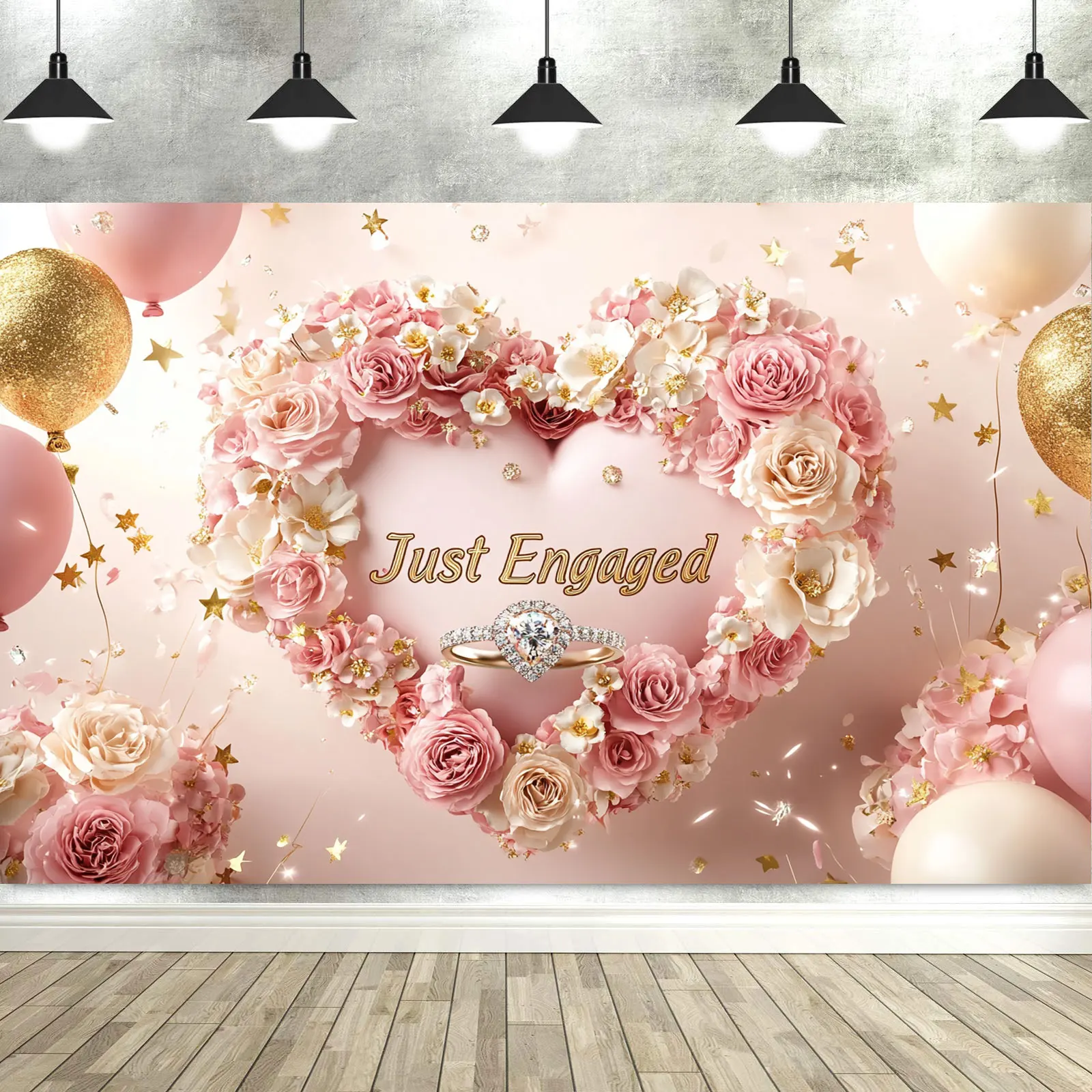 

Just Engaged Backdrop Wedding Party Decorations Photography Background Tablecloth Banner Photo Props