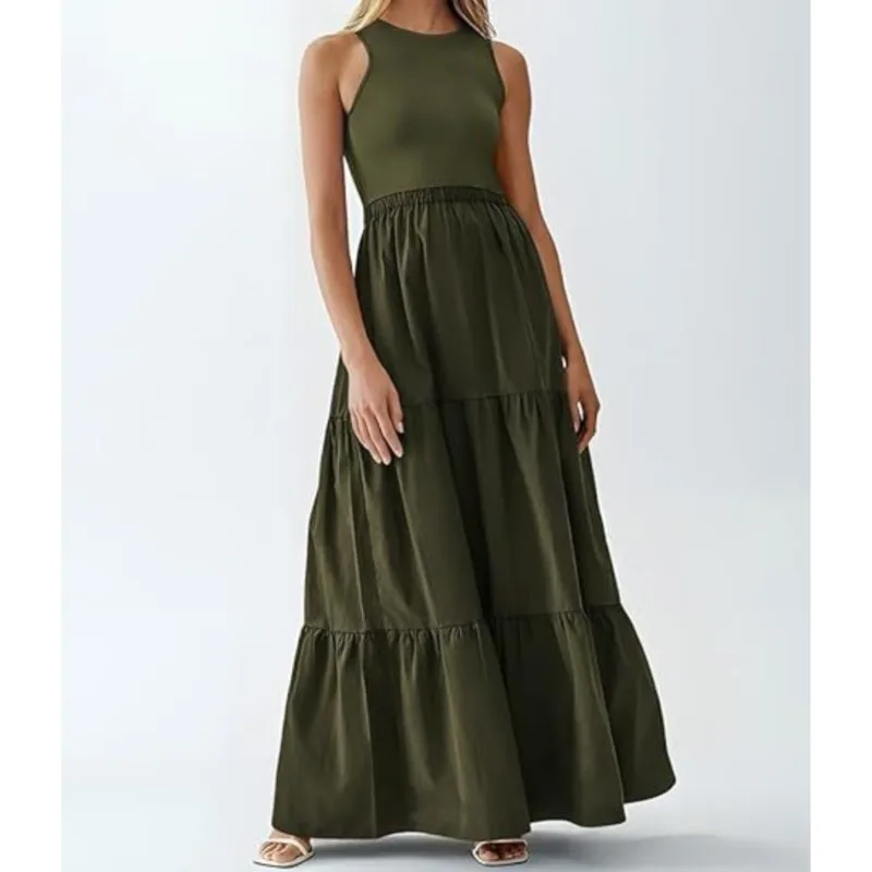 

Bohemian Beach Long Dresses Women Summer New In Sleeveless Elegant Dress Female Vintage Solid Color Party Big Swing Maxi Dress