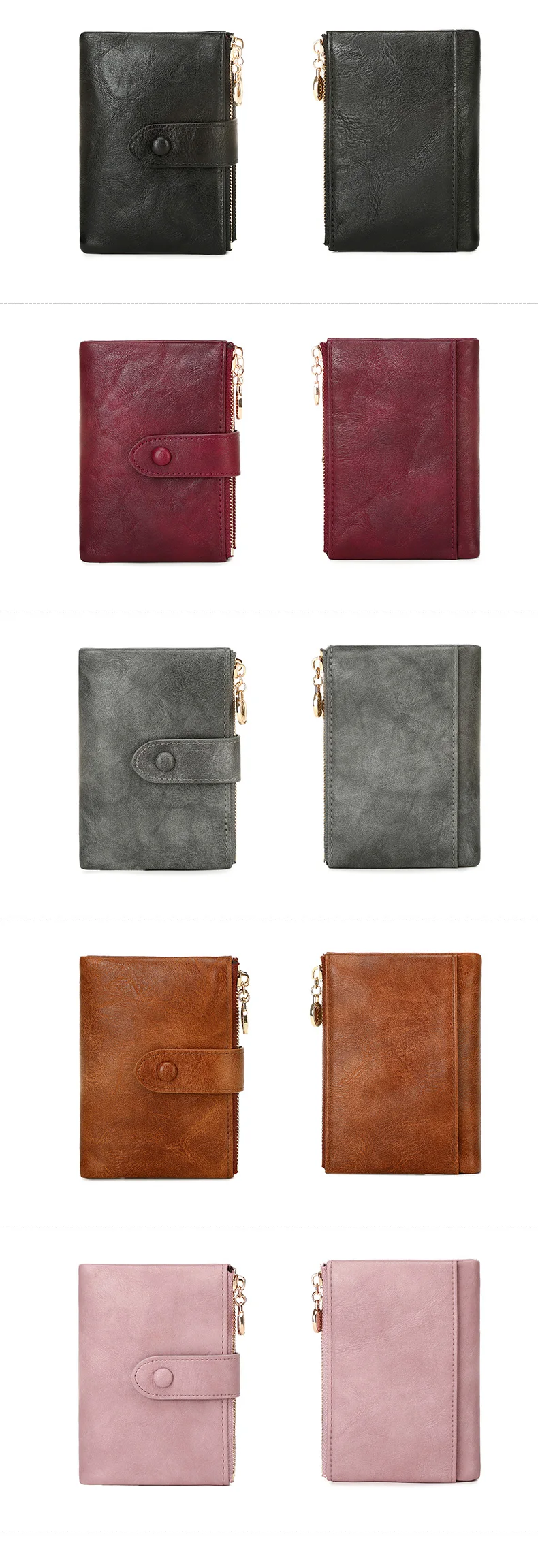 Retro-Geldbörse für Damen, kurz, dreifach faltbar, großes Fassungsvermögen, doppelter Reißverschluss, Ausweis- und Kreditkartenhalter, minimalistisch, einfarbig, Damen-Münzbörse – Detail 10
