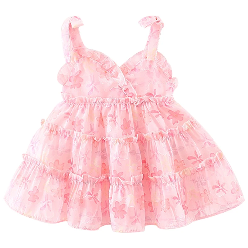 Zomer Peuter Jurken Pasgeboren Baby Meisje Kleding Koreaanse Mode Chiffon Bloemen Mouwloze Prinses Luxe Verjaardag Jurk Bc1264