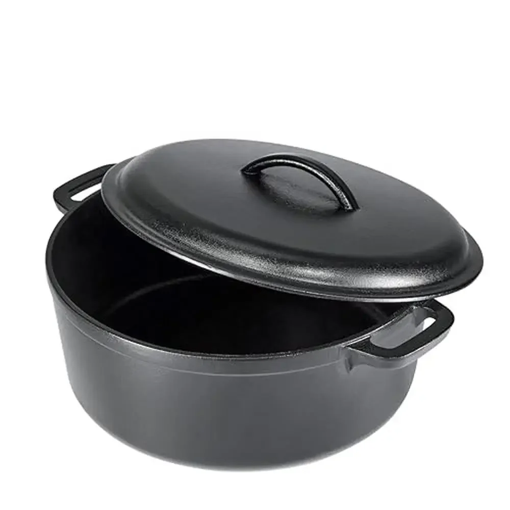 Cast Iron Dutch Oven Pot Pre-Seasoned 7-Qt Heavy-Duty Handles Black