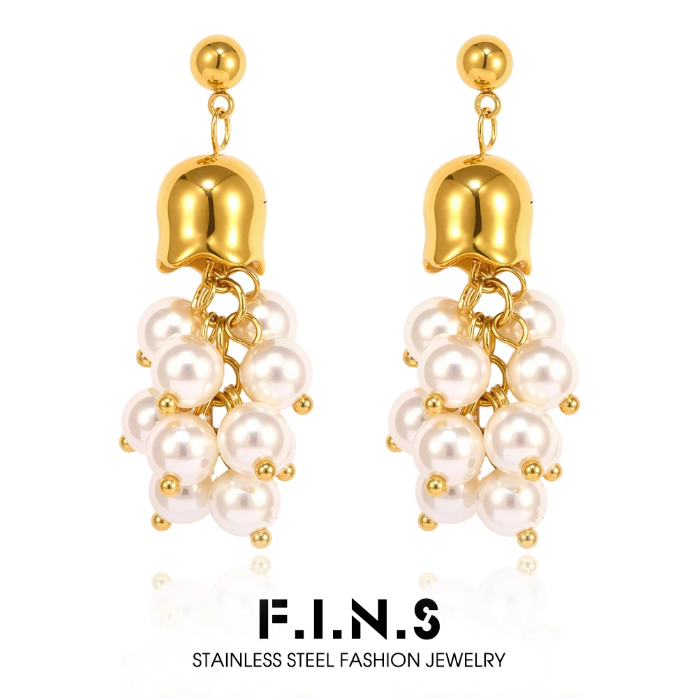 F.I.N.S Elegant Versatile Gold Plated Stainless Steel Imitation Pearl Earrings Anti Allergic Lily Of Valley Chic Fashion Jewelry