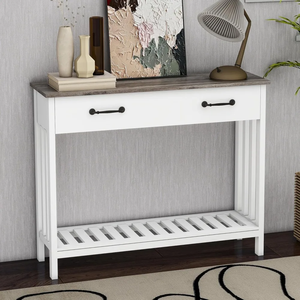 Narrow Console Table with Drawer and Storage Shelf: Ideal for Entryways, Hallways, or Behind the Sofa