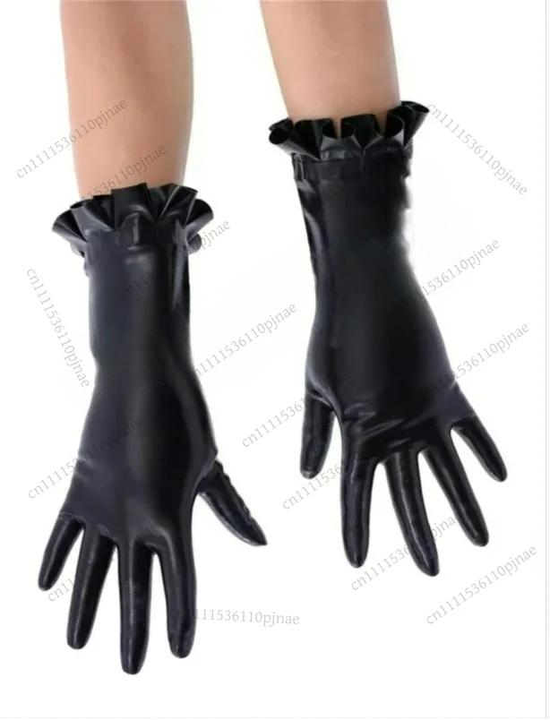

New Style Latex Rubber Black Cosplay Lace Gloves Fashion Adornment Special Short