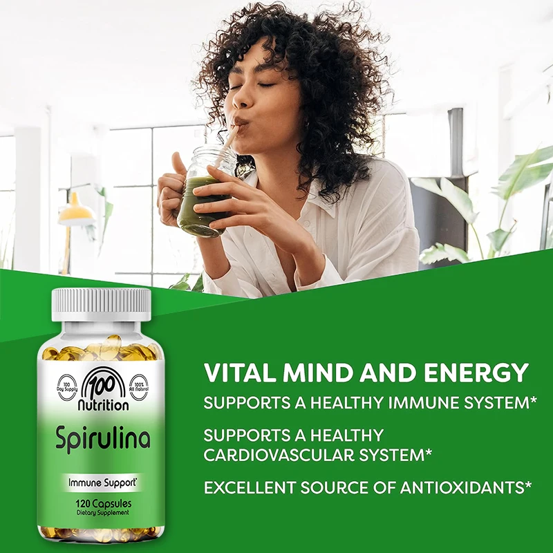 Organic Spirulina 2000 Mg Supplement - Helps Detoxification, Immune System, Cardiovascular, Antioxidants, B Vitamins