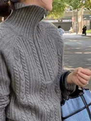 A sense of class! Half zip turtleneck twist 100 cashmere knitwear women's fall/winter loose wool thickening sweater