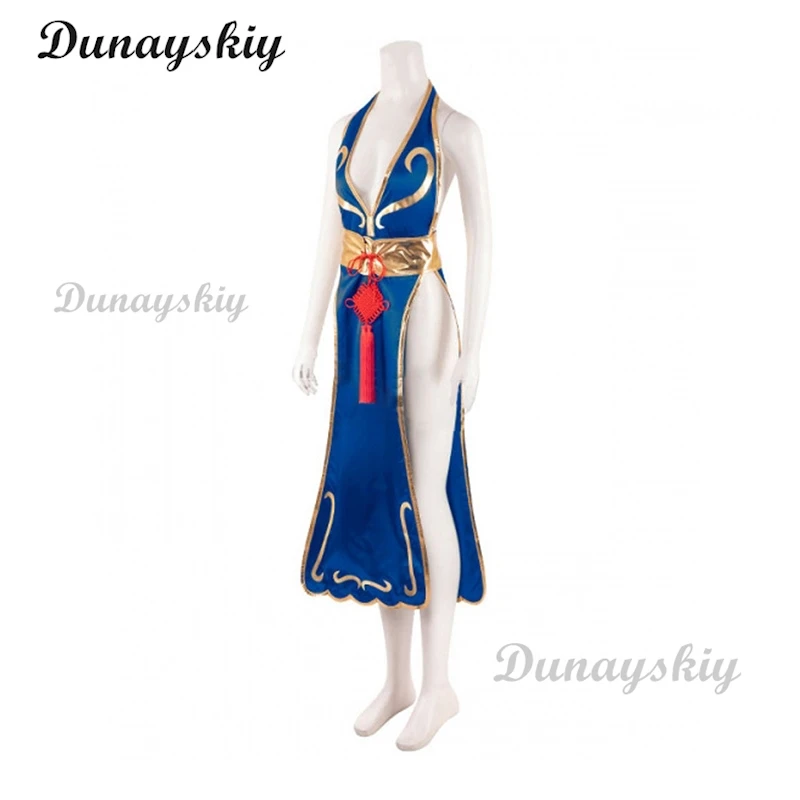 Chun Li Cosplay Costumes, Robe Sexy Bleue, Jeu Py Play, Uniforme Cheongsam Femme, Tenue de ixd'Halloween