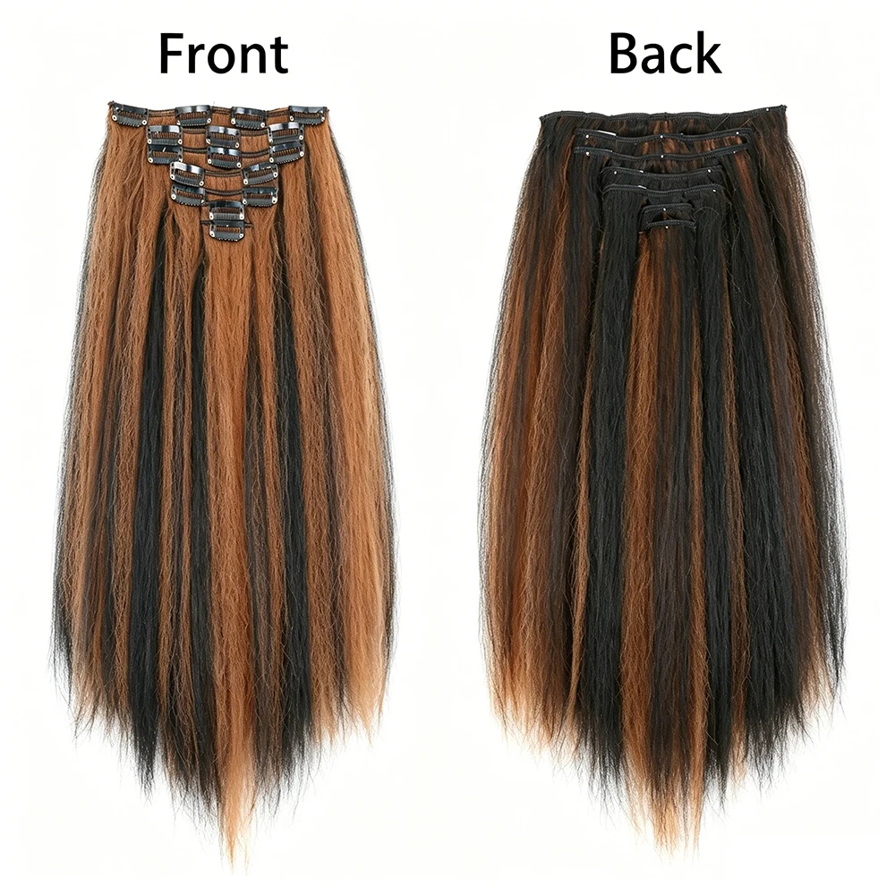 14-22icnh Synthetic Yaki Straight Clip In Hair Extensions For Women Black 7Pcs/Set Synthetic Extensions Hairpiece