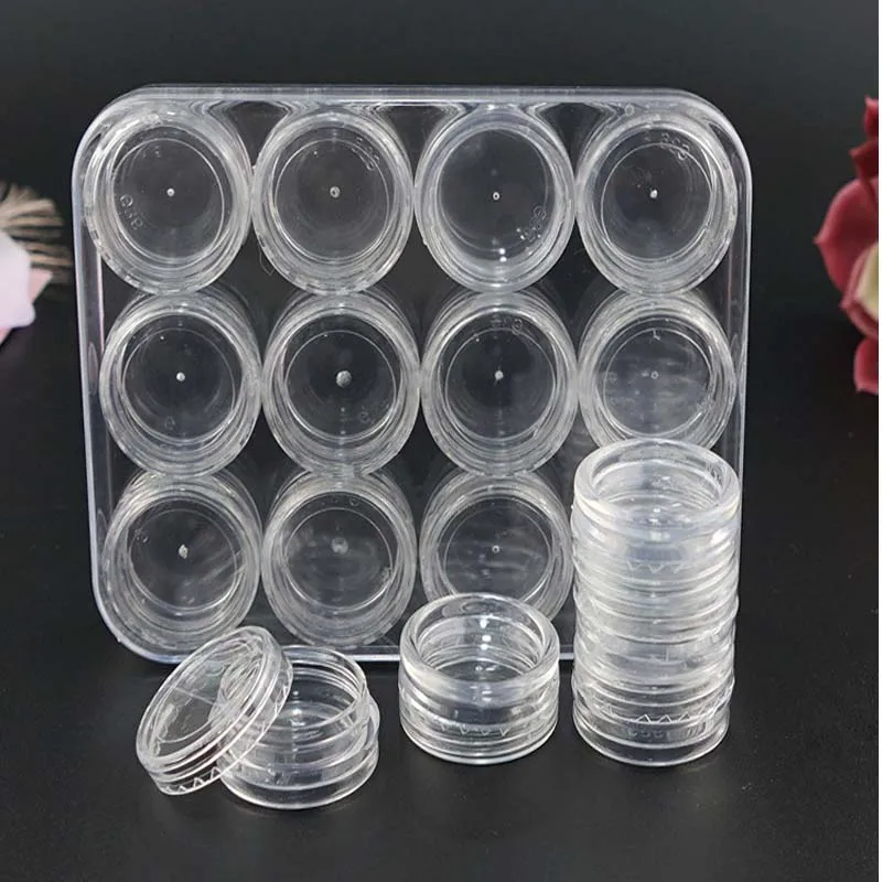 

12 Grids Empty Nail Art Decoration Storage Glitter Case Rhinestone Crystal Bead Round Box Accessories Container Tool