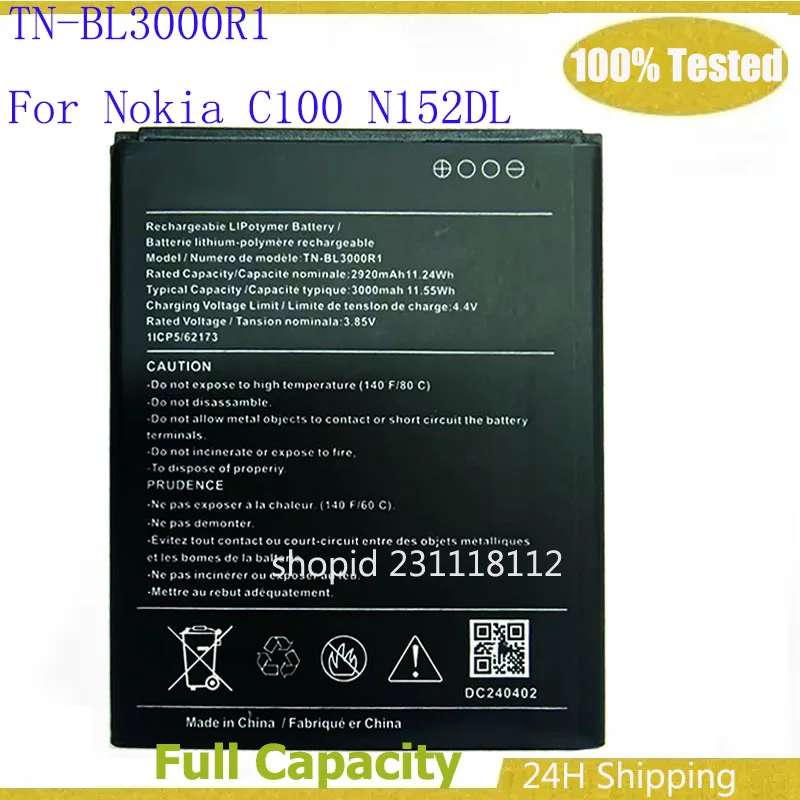 Battery TN-BL3000R1 3000mAh For Nokia C100 N152DL Mobile Phone Batteries