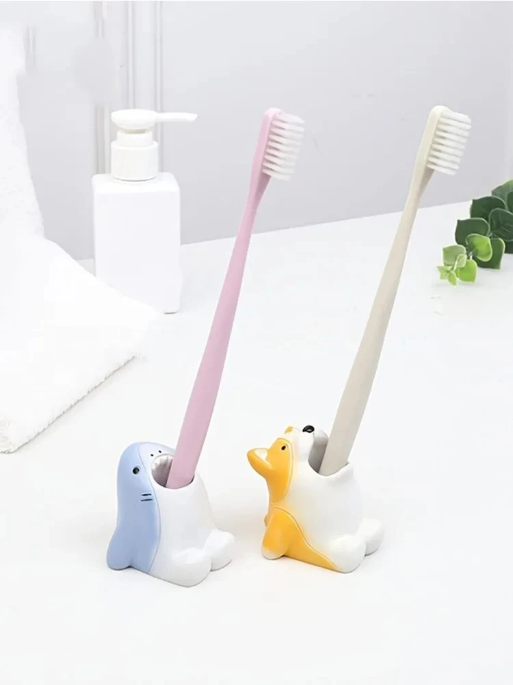 

Cartoon Animal Toothbrush Holder Corgi Shark Storage Stand Makeup Brush Stationery Countertop Organizer Bathroom Decoration