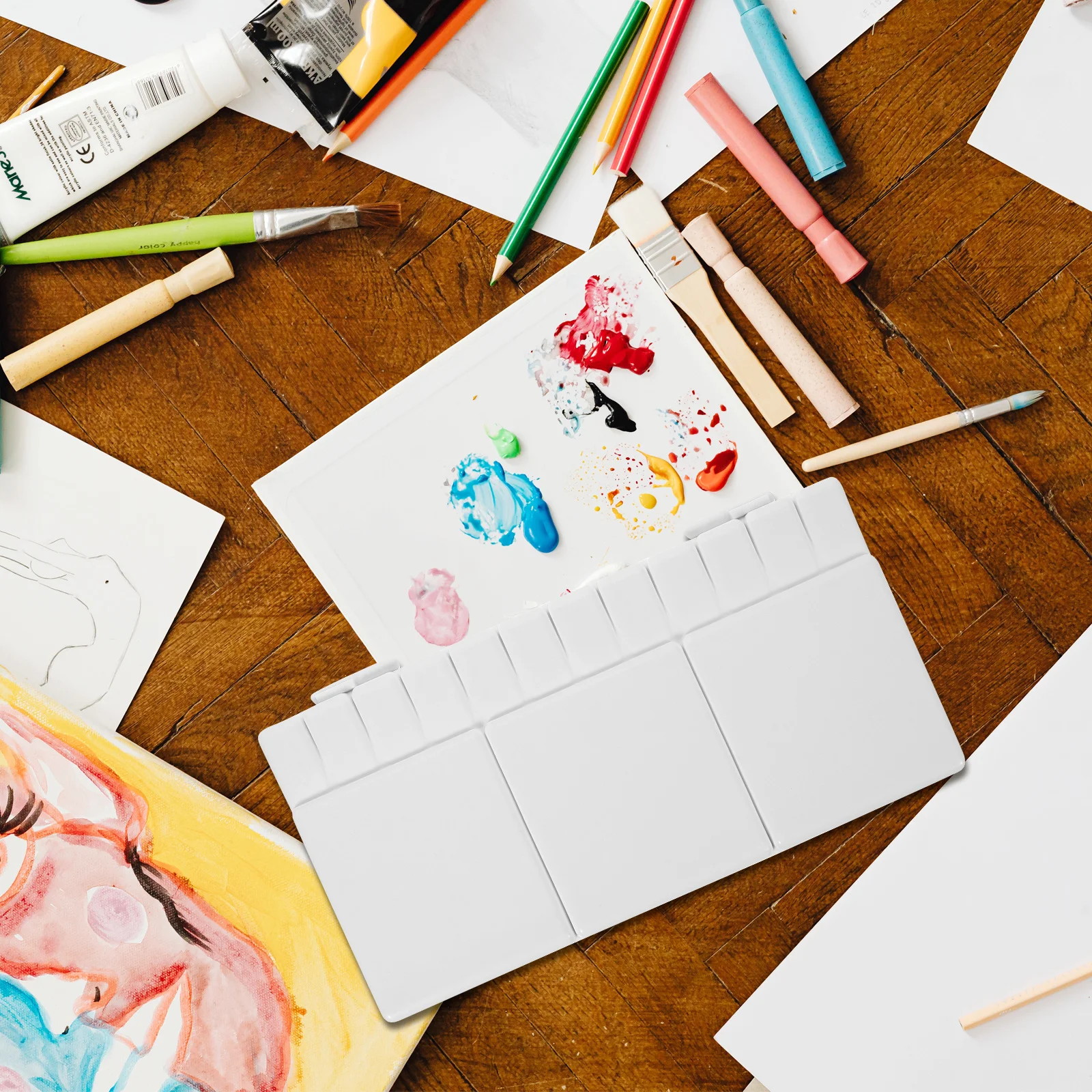 

Складная палитра с 28 маленькими и 5 большими отделениями, портативный лоток для краски для рисования, рукоделия, хобби, акварельной студии