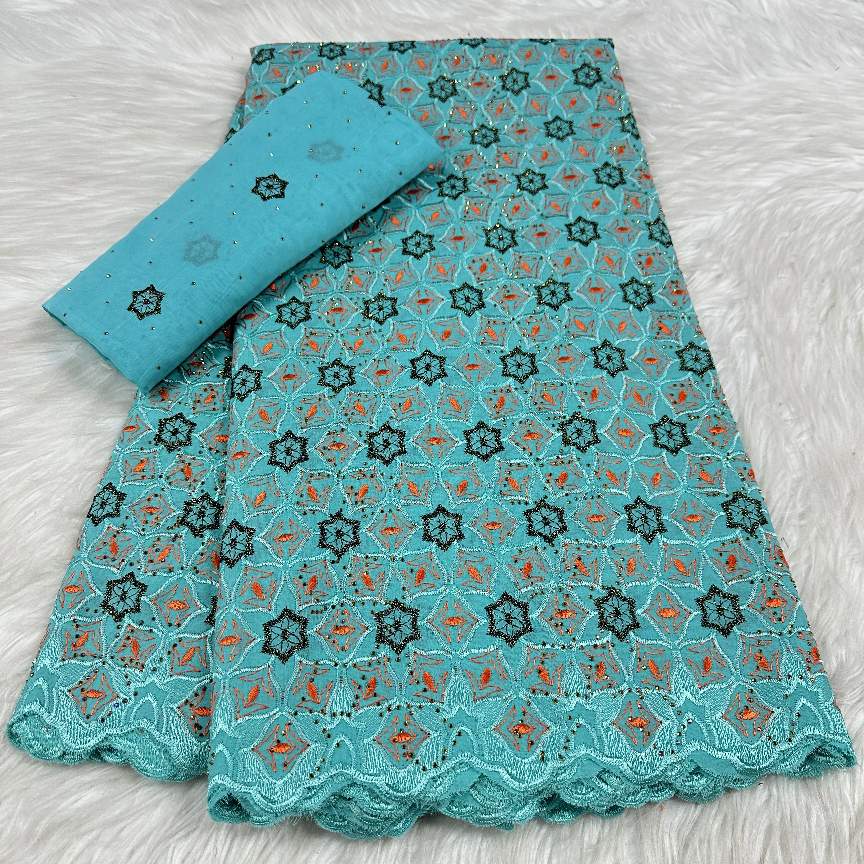 

Швейцарская вуаль, африканская хлопковая кружевная ткань, камни, 2025 г., высокое качество, 7 ярдов, нигерийское хлопковое кружево для шитья, женское праздничное платье-YC