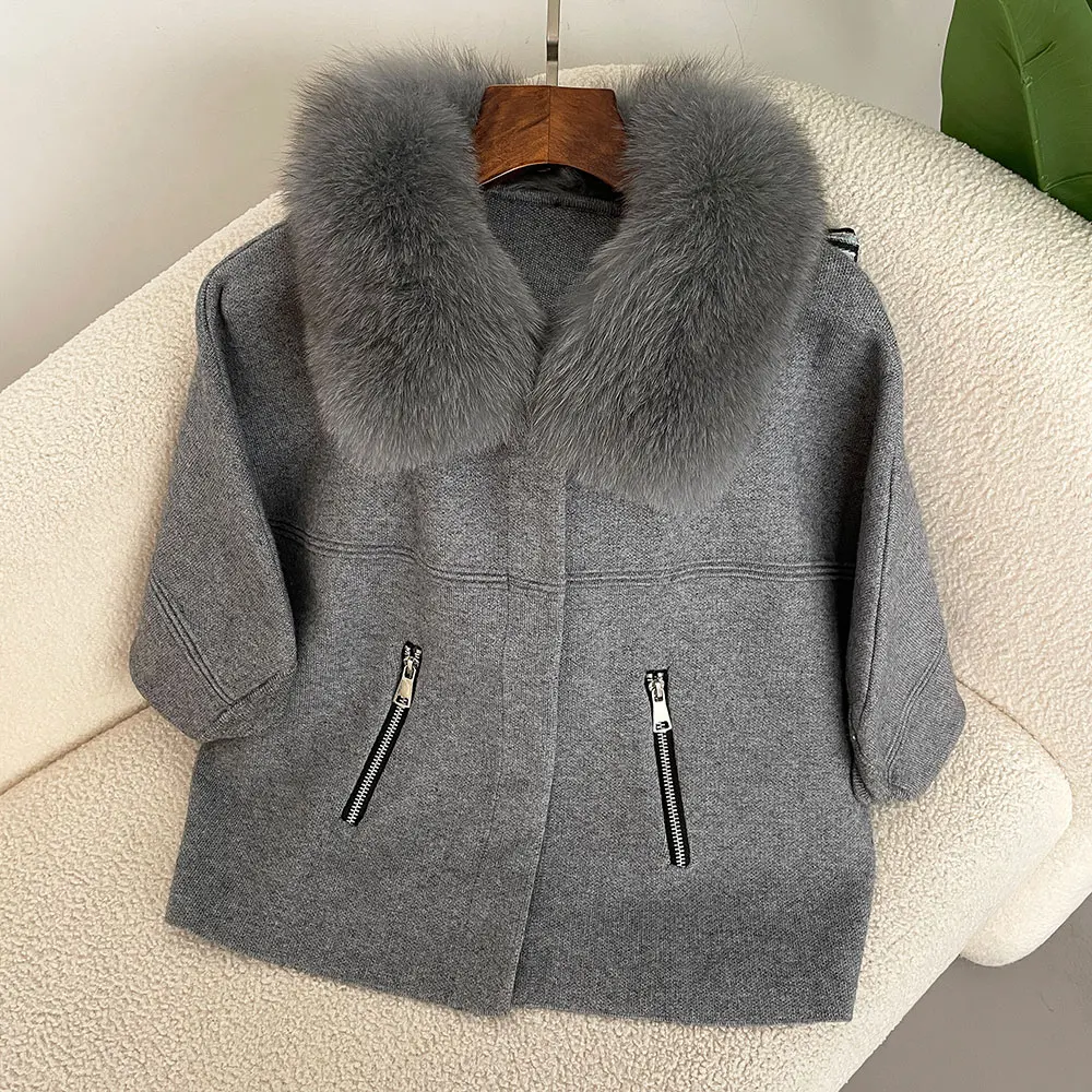 Jaqueta de Pele de Raposa Natural, Suéter Tricotado, Casaco de Pele Real, Cardigã de Inverno, Roupas Exteriores para Mulheres, Moda Europeia Outono 2026
