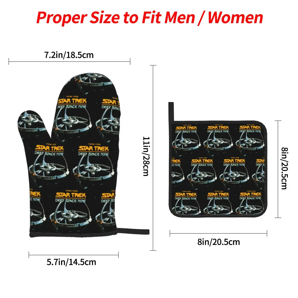 Stars Treks Deep Space Nine Space Station Oven Mitts and Pot Holder Sets of 4 for Baking Cooking BBQ Resistant Non-Slip Gloves