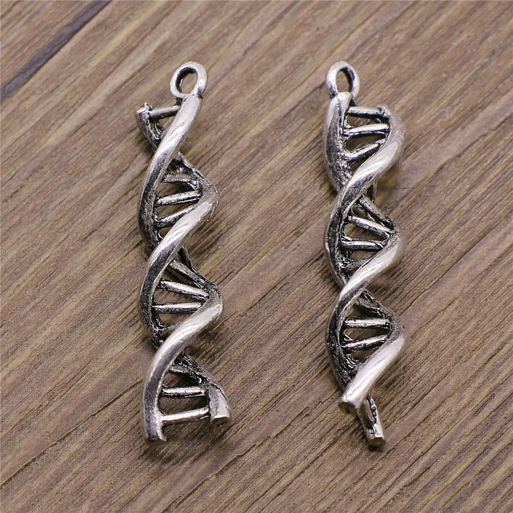 WYSIWYG 4pcs Dna Charms Pendant DIY Jewelry Findings For Jewelry Makingantique Silver Color Tone 9x41mm