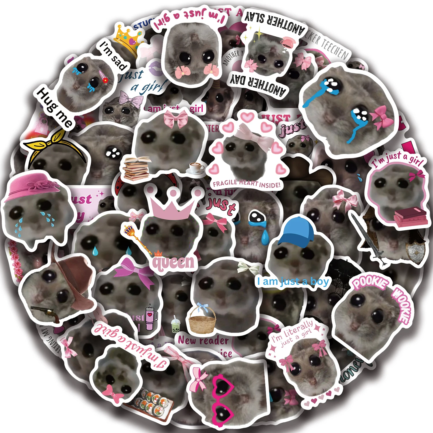 56pcs Sad Hamster Meme Stickers For Kids Laptop Luggage Skateboard Scrapbook Diary Girls Gift Sticker Funny Cartoon Toys Decals