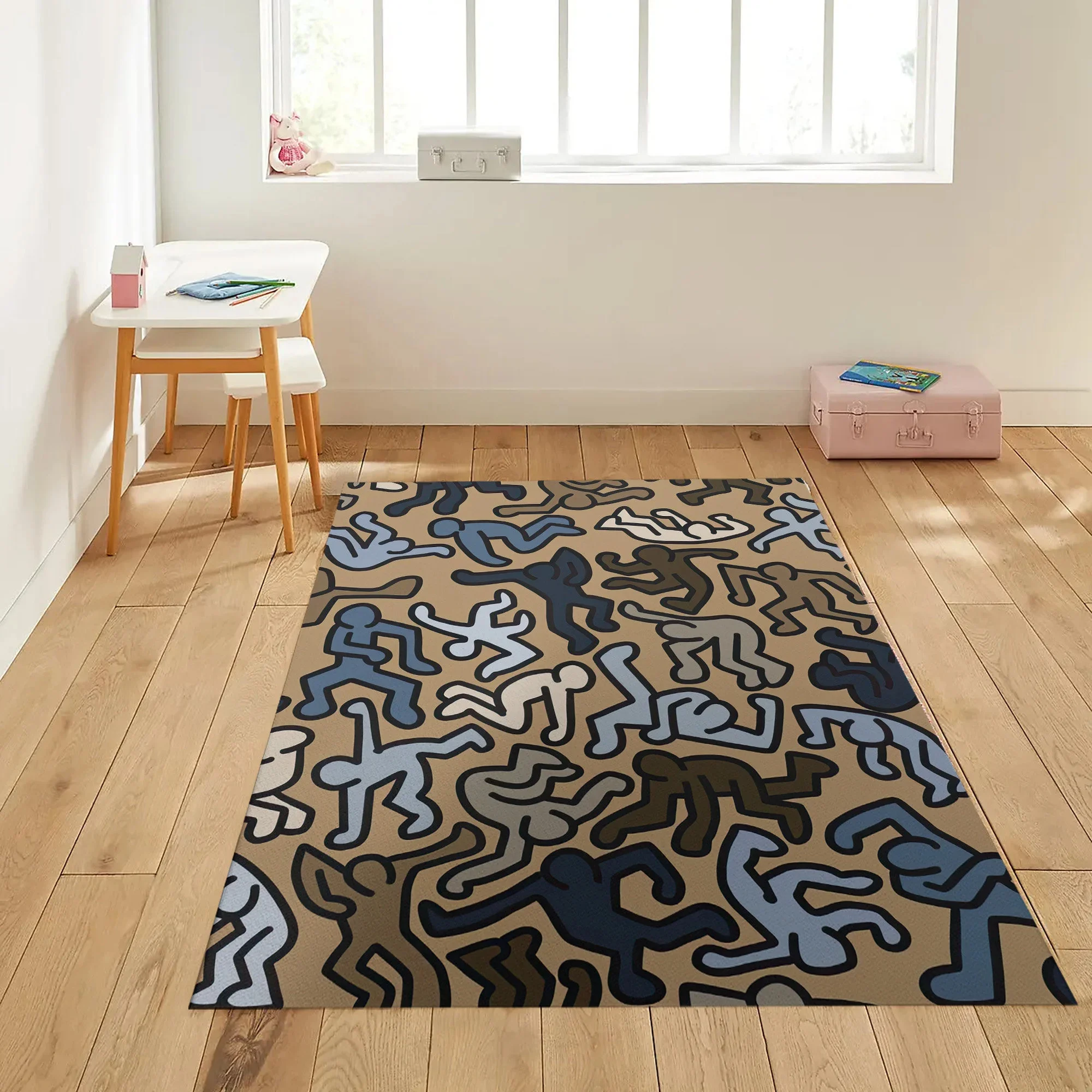 Haring Print Rug Dancing Pop art Non-Slip Rug Rugs For Living Room Keith Pop Art Cool Rug Themed Rug Living Room Decorative Rug