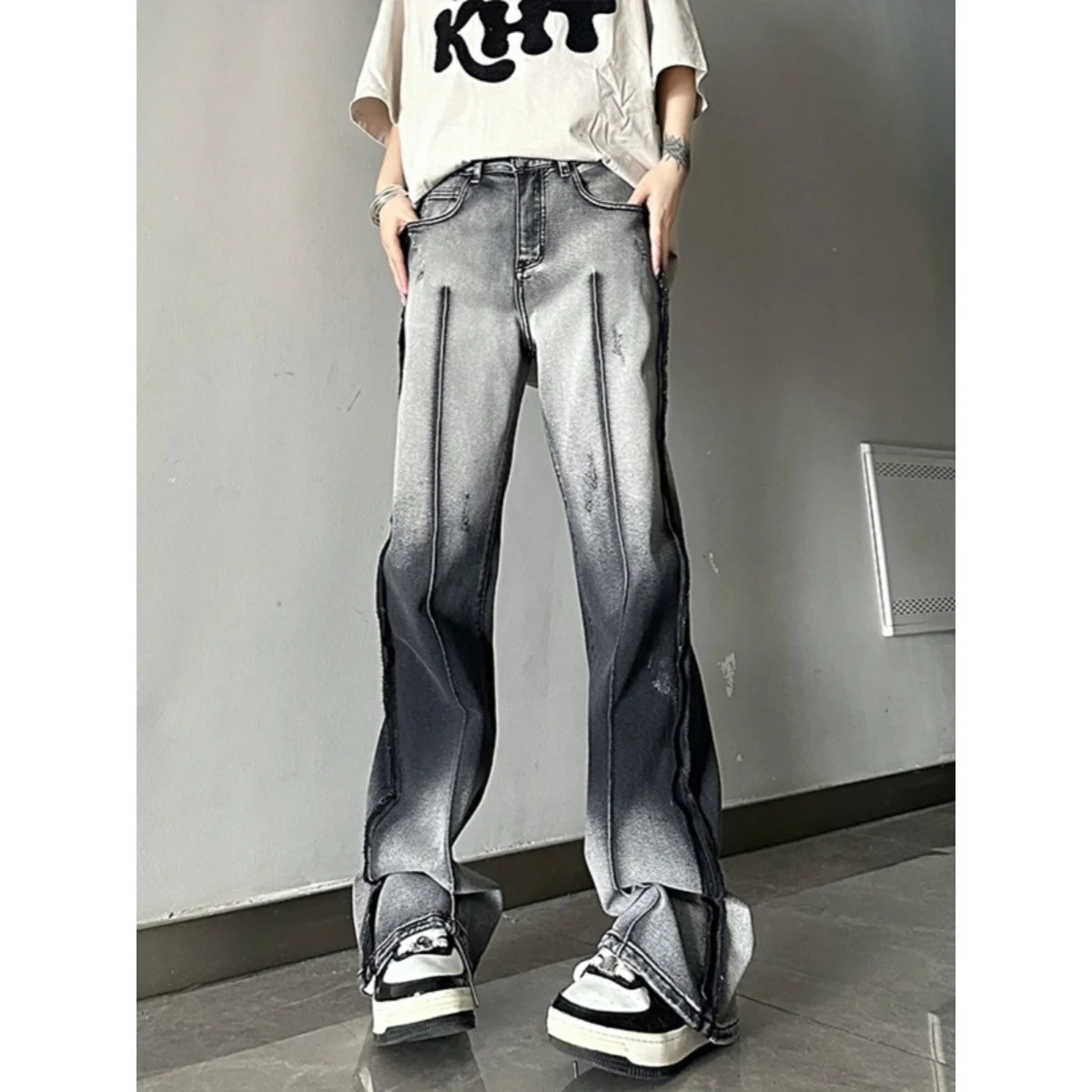 

Men's Large Size 250 Pounds Vintage American Zipper Gradual Straight Loose Leg Jeans Autumn Winter Heavy Duty Casual Trousers